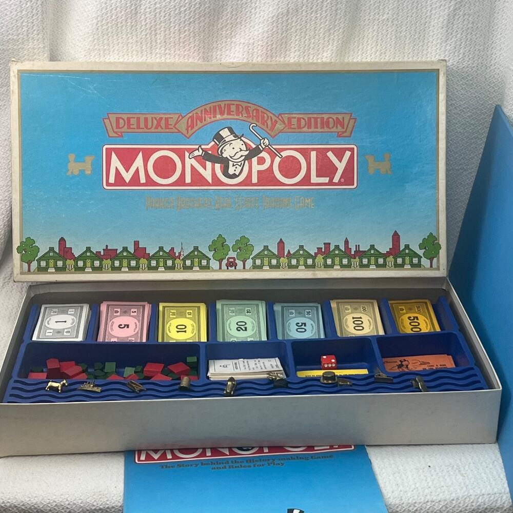Vintage 1985 Monopoly Deluxe Anniversary Edition COMPLETE Parker Brothers